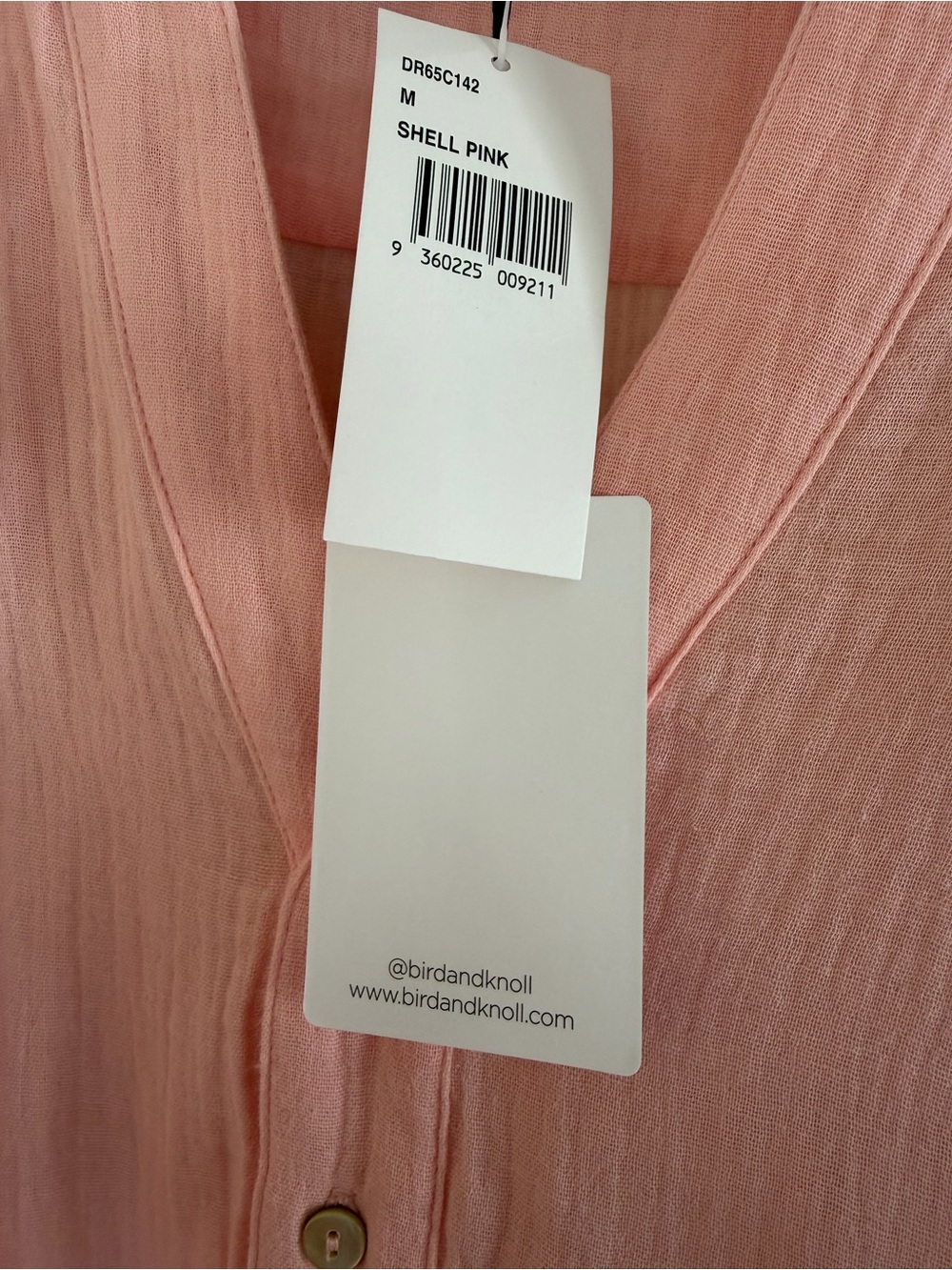 NWT Bird & Knoll Shell Pink Long Sleeve Belted Frieda Cotton Gauze Dress - Picture 6 of 6